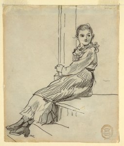 Meisje zittend op een veranda door Winslow Homer